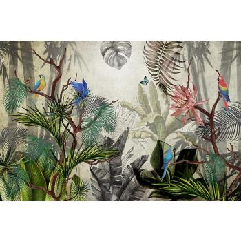Tropikal Yeşil Yapraklar ve Çiçekler Duvar Kağıtları