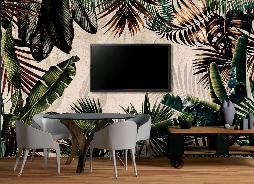Tropikal Yapraklar Duvar Kağıdı Tv Ünite Duvarına Uygun 350X230 CM Tropikal Yapraklar Duvar Kağıdı Tv Ünite Duvarına Uygun 350X230 CM