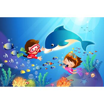 Sualtında Sevimli Yunus ve Çocuk Duvar Kağıdı