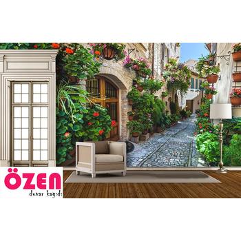 3 Boyutlu Derinlik Çiçekli Sokak Manzarası