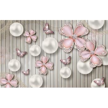 3 Boyutlu Pembe Çiçekler Duvar Kağıdı 300x200 CM