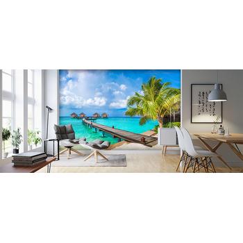 3 Boyutlu iskele ve Tropikal Sahil Duvar Kağıdı