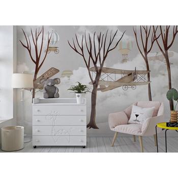 Ağaçlar Arasında Uçaklar ve Balonlar Çocuk Odası Duvar Kağıdı