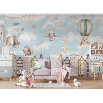 Binalar Üzerinde Sevimli Tavşanlar Duvar Kağıdı