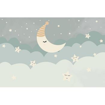 Bulutlar Ay ve Yıldızlar Çocuk Odası Duvar Kağıdı 350x230 cm