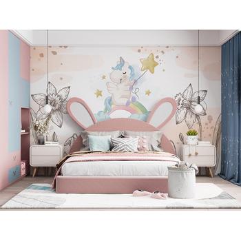 Çiçekler Arasında Unicorn Çocuk Odası Duvar Kağıdı