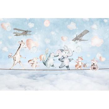 Çocuk Odası Duvar Kağıdı ip Üzerinde Hayvanlar 350x230 cm