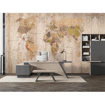 Detaylı Eskitme Tarz Dünya Haritası Duvar Kağıdı