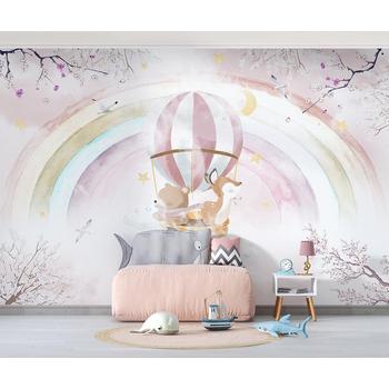 Gökkuşağı Balon içinde Sevimli Canlılar Çocuk Odası Duvar Kağıdı