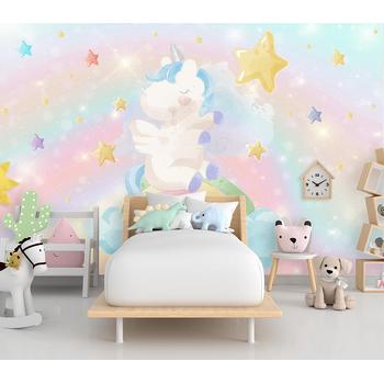 Gökkuşağı Üzerinde Unicorn Çocuk Odası Duvar Kağıdı