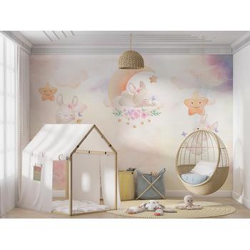 Gökyüzünde Sevimli Tavşanların Dünyası Çocuk Odası Duvar Kağıdı