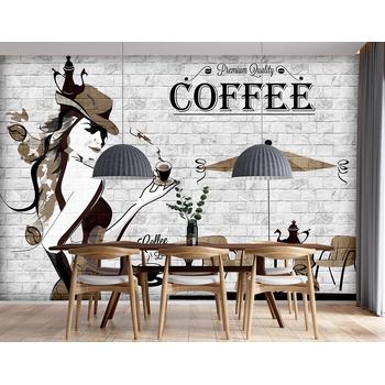Kafe Kadın Silüeti Duvar Kağıdı