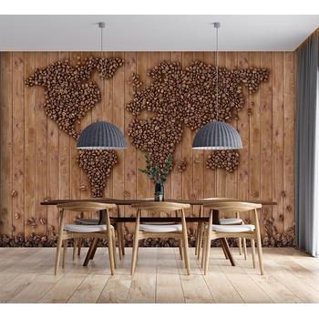 Kahve Çekirdeklerinden Dünya Haritası Duvar Kağıdı