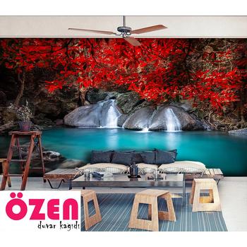 Kırmızı Yapraklar Romantik Şelale Duvar Kağıdı