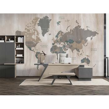 Krem Bej Tonlarında Dünya Haritası Ülke isimleri Yazılı Duvar Kağıdı