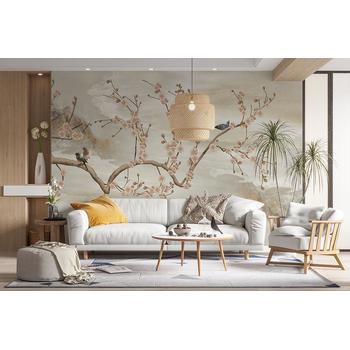 Mermer Zemin Üzerinde Ağaç Dalları Duvar Kağıdı