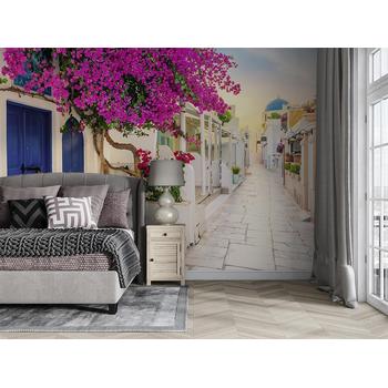 Mor Çiçeklerle Süslü italya Sokağı Duvar Kağıdı