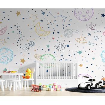 Renkli Gezegenler Uzay Temalı Çocuk Odası Duvar Kağıdı