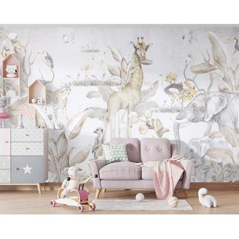 Safari hayvanları ve Ağaçlar Çocuk Odası Duvar Kağıdı