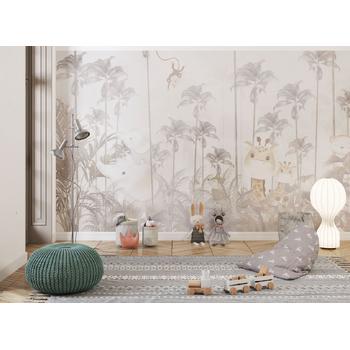 Sevimli Safari Hayvanları Ağaçlar Arasında - Çocuk Odası Duvar Kağıdı