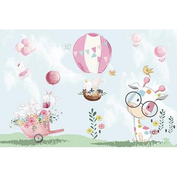 Sevimli Tavşanlar ve Zürafa Çocuk Odası Duvar Kağıdı 300x200 CM