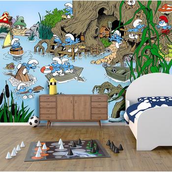 Şirinlerin Mutlu Dünyası Çocuk Odası Duvar Kağıdı