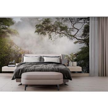 Sisli orman içerisinde Ağaç dalları ve yapraklar Duvar Kağıdı