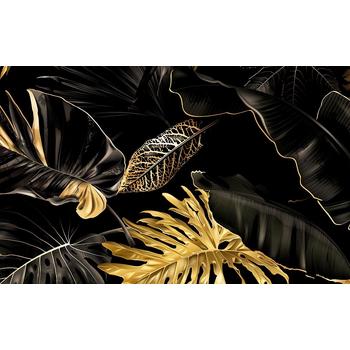 Siyah Gold Renk Tropikal Yapraklar Duvar Kağıdı 350x230 cm