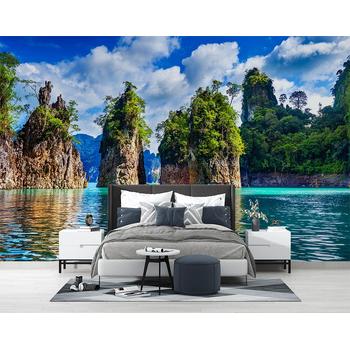 Tropikal Deniz ve Dağlar Mükemmel Manzara Duvar Kağıdı