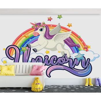 Unicorn Boynuzlu Renkli At Çocuk Odası Duvar Kağıdı
