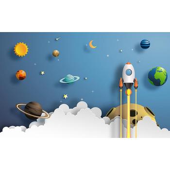 Uzay ve Gezegenler Çocuk Odası Duvar Kağıdı 300x225 CM