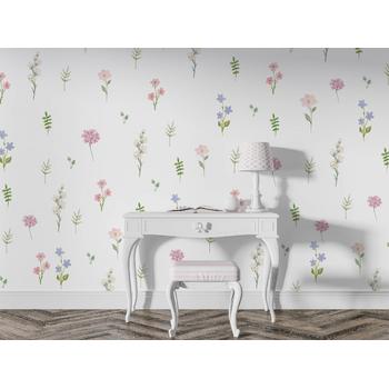 Beyaz Zemin üzerinde Renkli Çiçekler Duvar Kağıdı Modeli