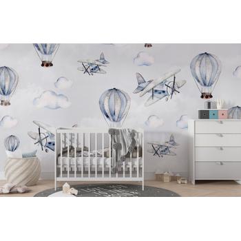 Erkek Çocuk Odası Duvar Kağıdı Uçan Balonlar ve Uçaklar