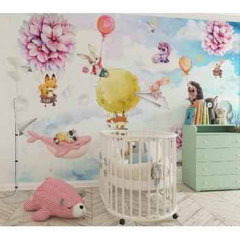 Gökyüzünde Sevimli Hayvanlar Çocuk ve Bebek Odası Duvar Kağıdı