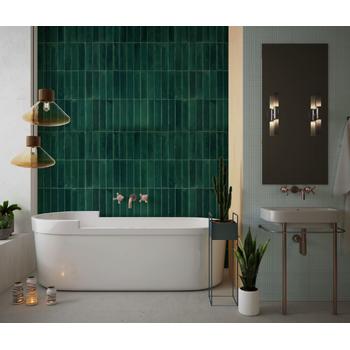 Koyu Yeşil Tonlarda Eskitme Fayans Desenli Duvar Kağıdı