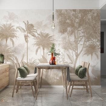 Krem Bej Renklerde Orman Manzarası Duvar Kağıdı Modeli