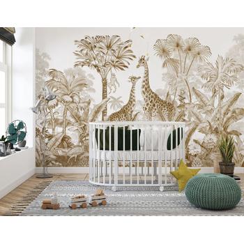 Krem Kahve Tonlarında Zürafalar Çocuk Odası Safari Duvar Kağıdı