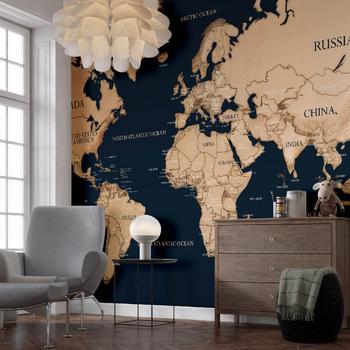 Lacivert Zemin Dünya Haritası Duvar Kağıdı