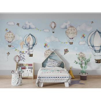Mavi Gökyüzünde Uçan Balonlar Çocuk Odası Duvar Kağıdı