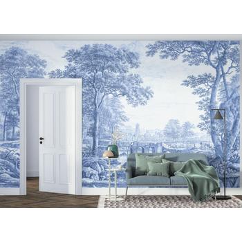 Mavi Tonlarda Antik Ağaç Manzaralı Duvar Kağıdı