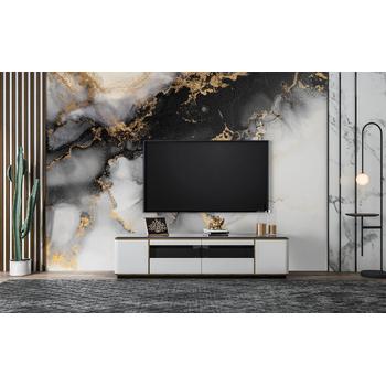 Mermer Desen Duvar Kağıdı , Siyah Beyaz Gri Gold Renkler