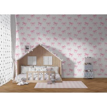 Pembe Kurdale Desen Kız Çocuk Odası Duvar Kağıdı