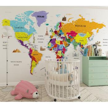 Renkli Dünya Haritası Çocuk Odası Duvar Kağıdı