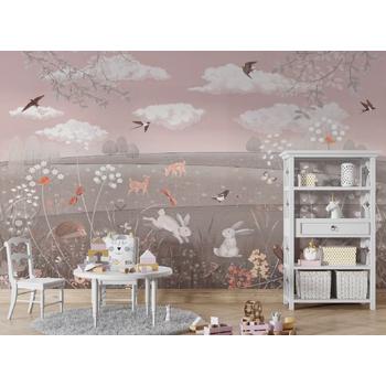 Sevimli Hayvanlar Soft Renklerde Çocuk Odası Duvar Kağıdı