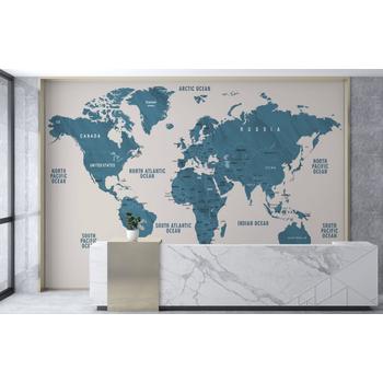 Ülke isimleri Yazılı Gri Zemin üzerinde Mavi Tonlarda Dünya Haritası