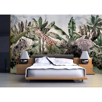 Ormanda Zürafa Fil Zebra Duvar Kağıdı