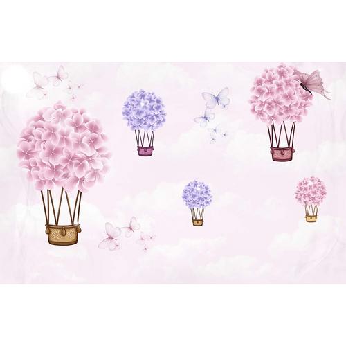 Pembe Çiçekli Balonlar Duvar Kağıdı 350x230 cm