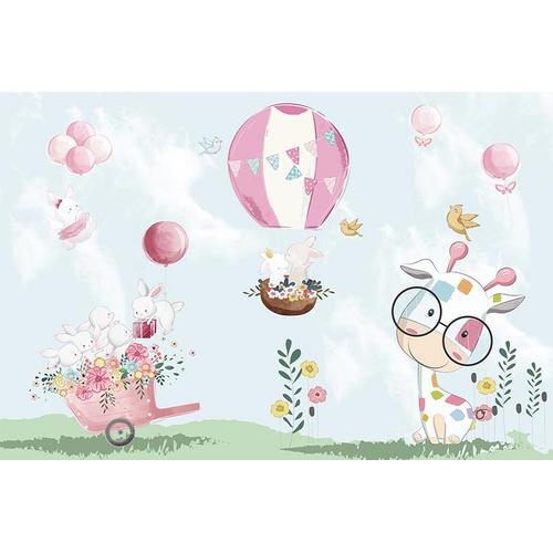 Sevimli Tavşanlar ve Zürafa Çocuk Odası Duvar Kağıdı  300x200 CM
