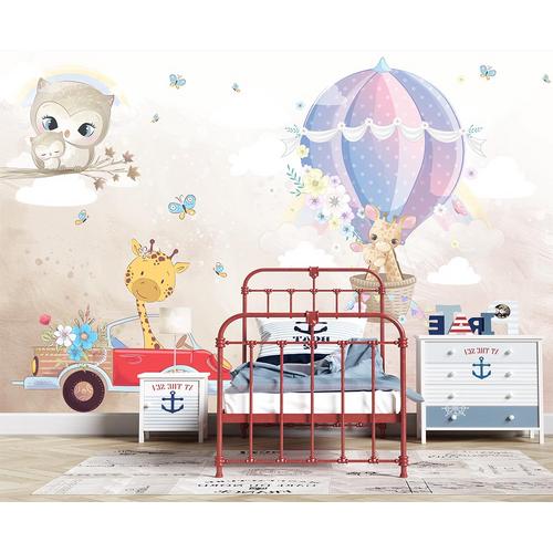 Sevimli Zürafa ve Baykuşlar Çocuk Odası Duvar Kağıdı 300x200 cm