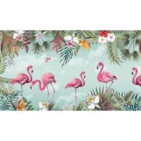 Tropikal Yapraklar ve Flamingolar   469x267 cm